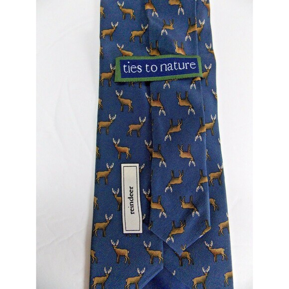 Ties to Nature Handmade Blue Silk Reindeer Men's Neck Tie - Picture 2 of 2